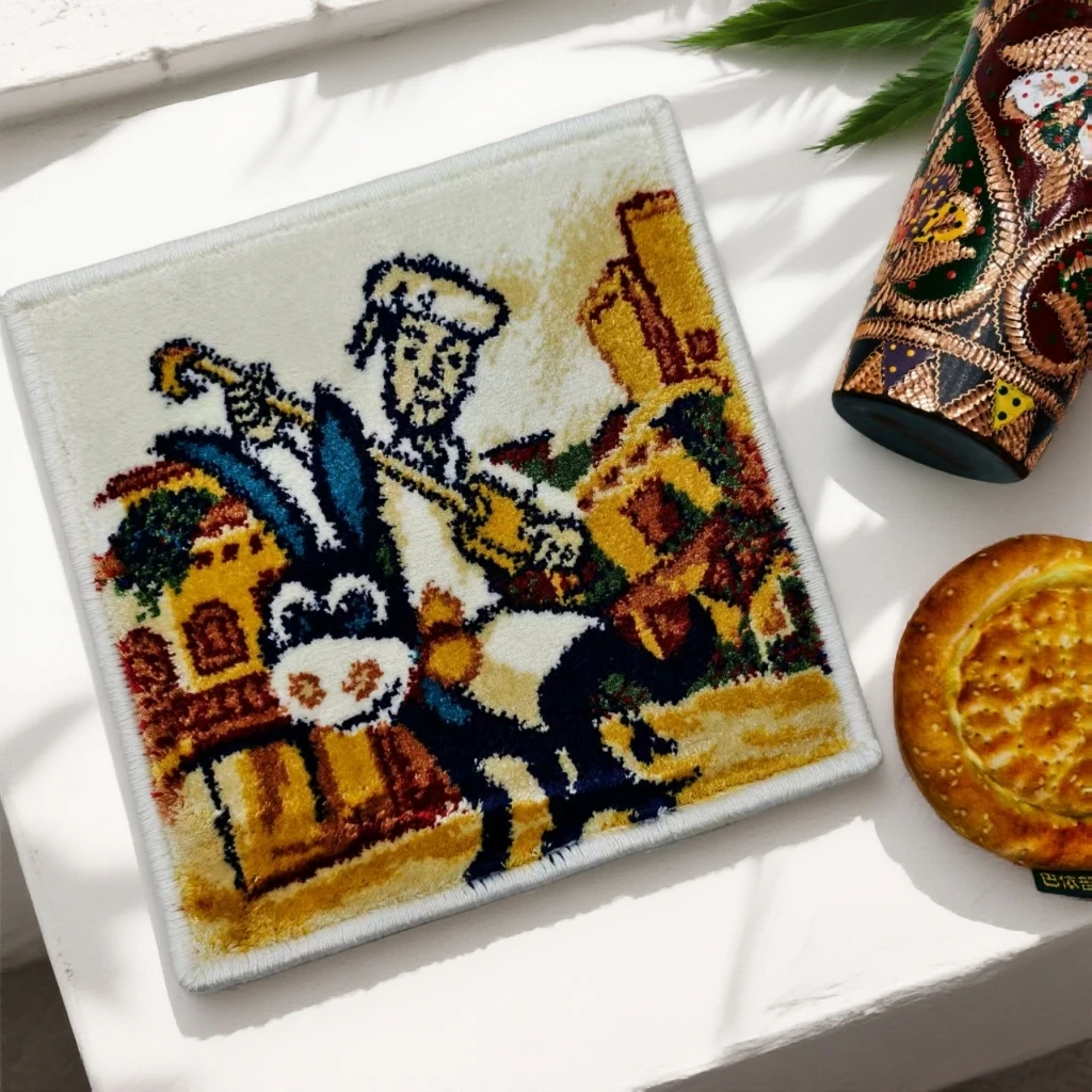 【2个随机组合】新疆手工编织地毯隔热垫20×20cm