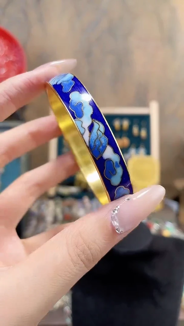 非遗景泰蓝扁镯子宽宝蓝