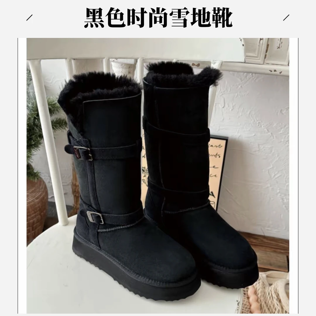 【高筒骑士靴】河南桑坡村骑士雪地靴女羊皮毛一体厚底加绒加厚长筒