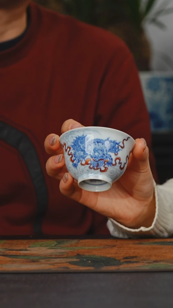 【闪购商品】没有可退涂杏花斗彩双狮杯@@txh292