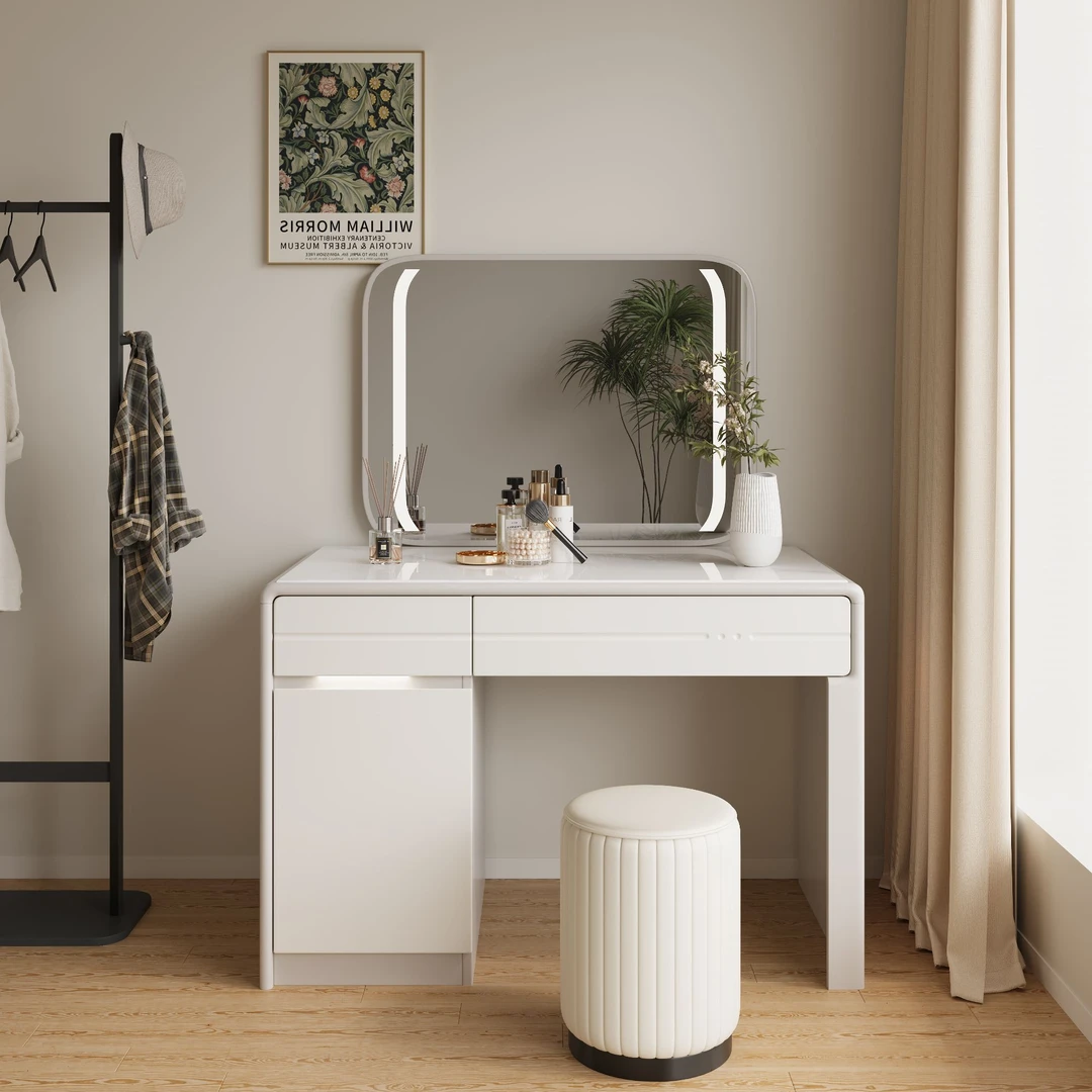 C29#现代简约奶油风小户型高级轻奢1米化妆桌紧凑收纳斗柜一体
