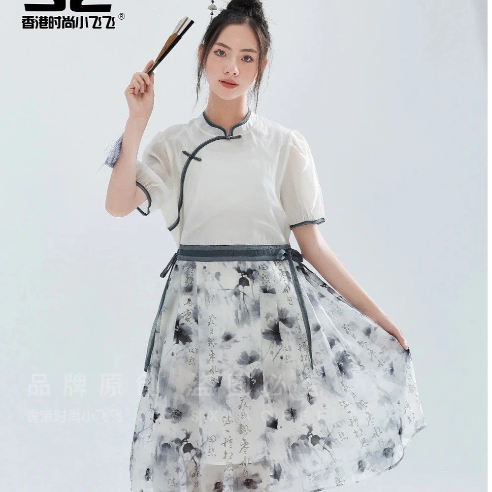 8182高端专享夏款新中式国风连衣裙灰色（飞飞）