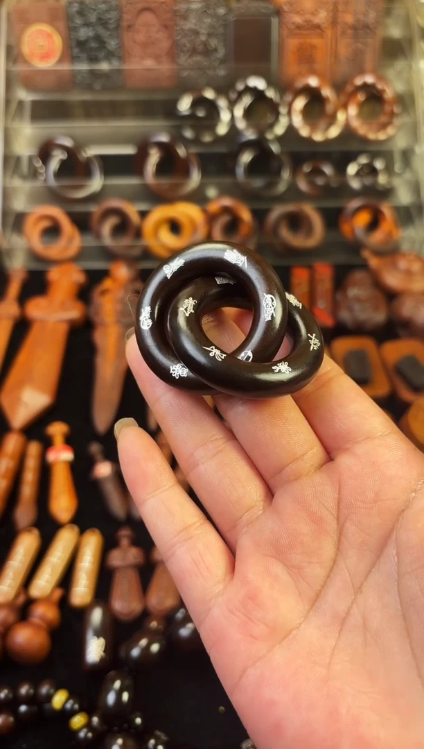 雷枣木玉化  双面镶银五雷五路乾坤圈 2.5