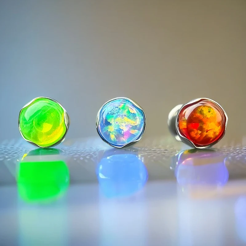 钛合金波浪平底澳宝0.9/1.2牙口耳钉舌钉内螺旋耳钉