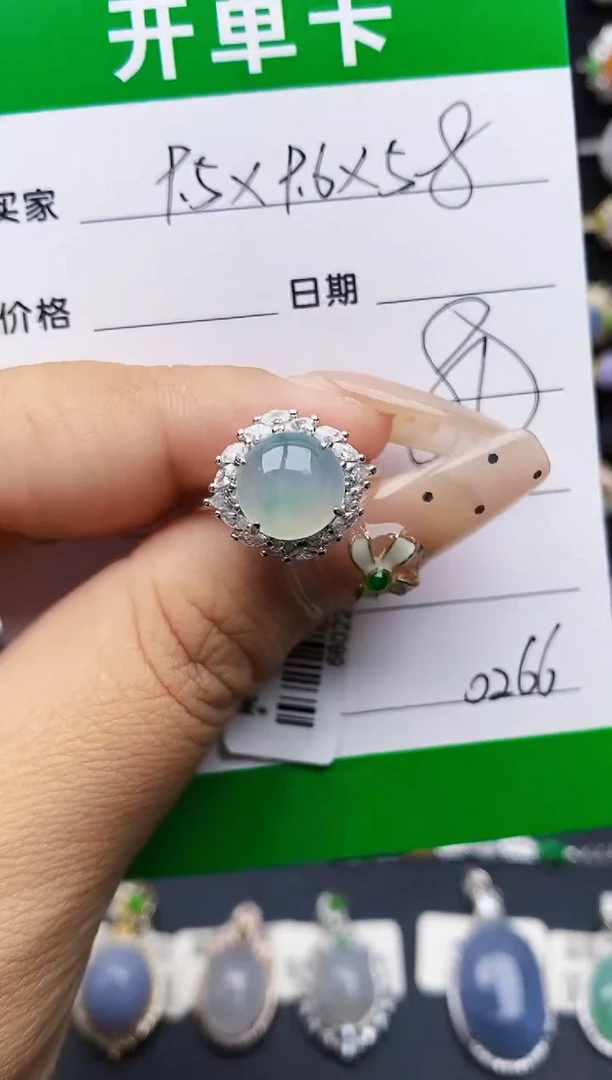 翡翠戒指银S925镶嵌0266