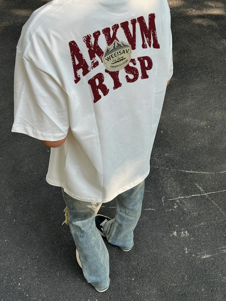 纯棉重磅260gvintage男夏季嘻哈印花上衣宽松休闲高街体恤ins女