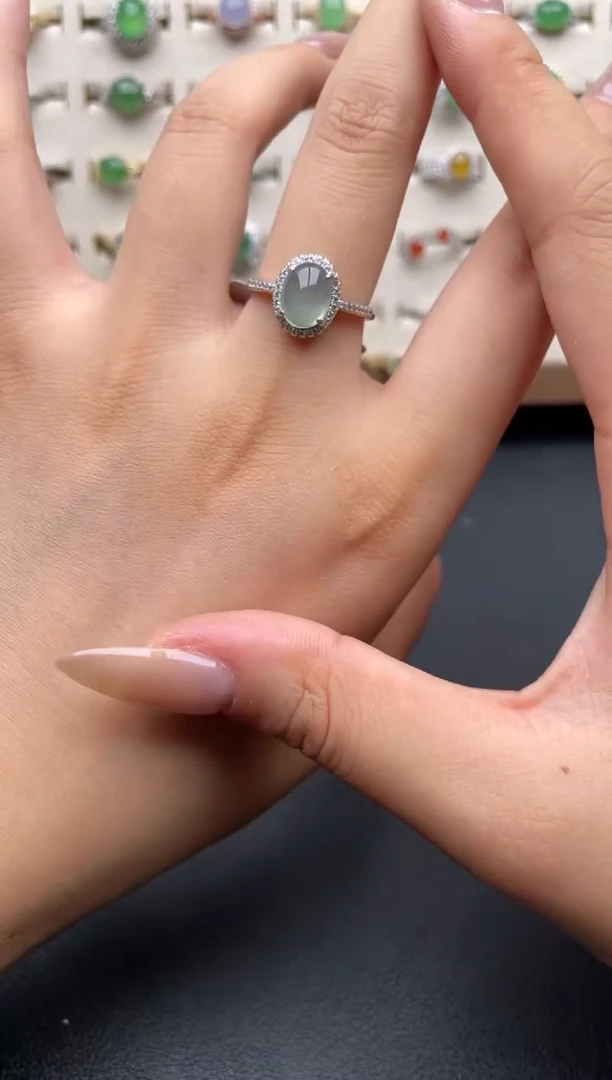 银S925镶嵌戒指翡翠一物一证一礼盒