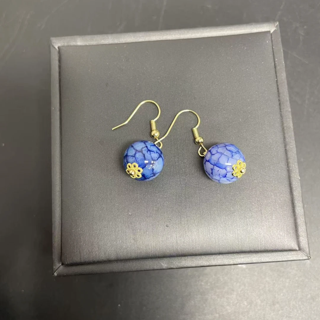 【小杰推荐】冰川蓝纹龙鳞圆珠耳坠（多样性发其一）9235