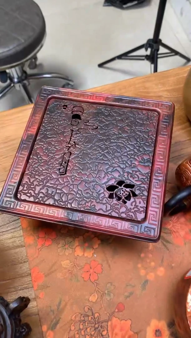 石*火烧红四方自在壶承