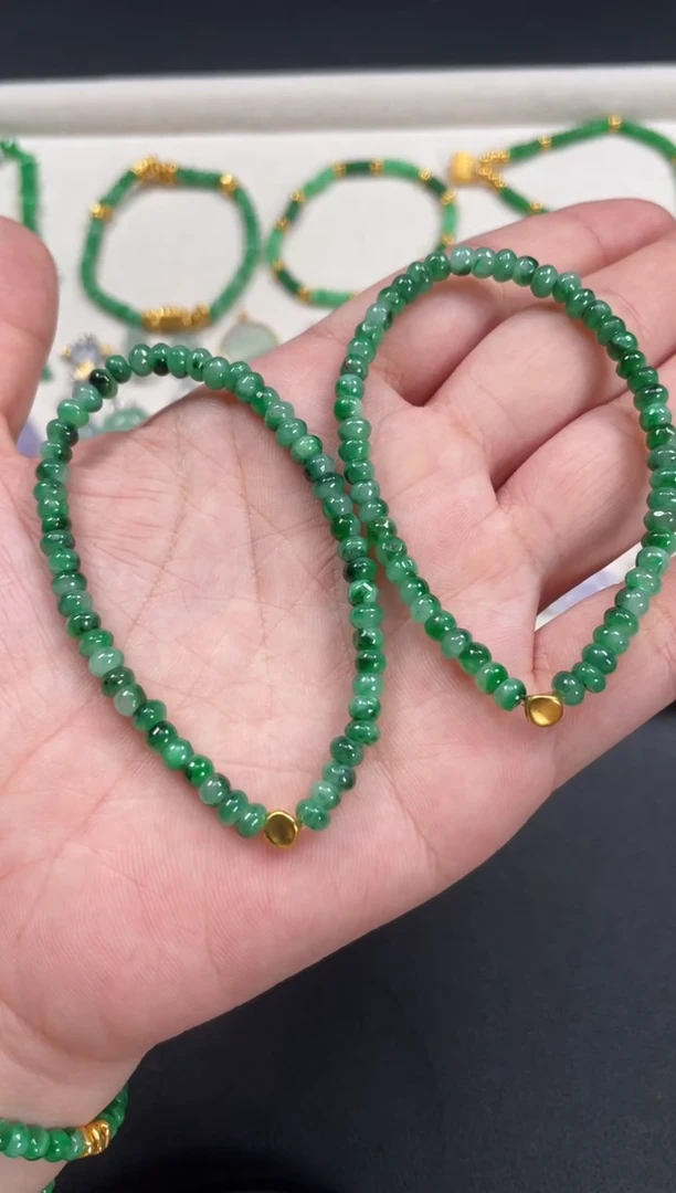 翡翠足金镶嵌套链多样性  发货一条   P329