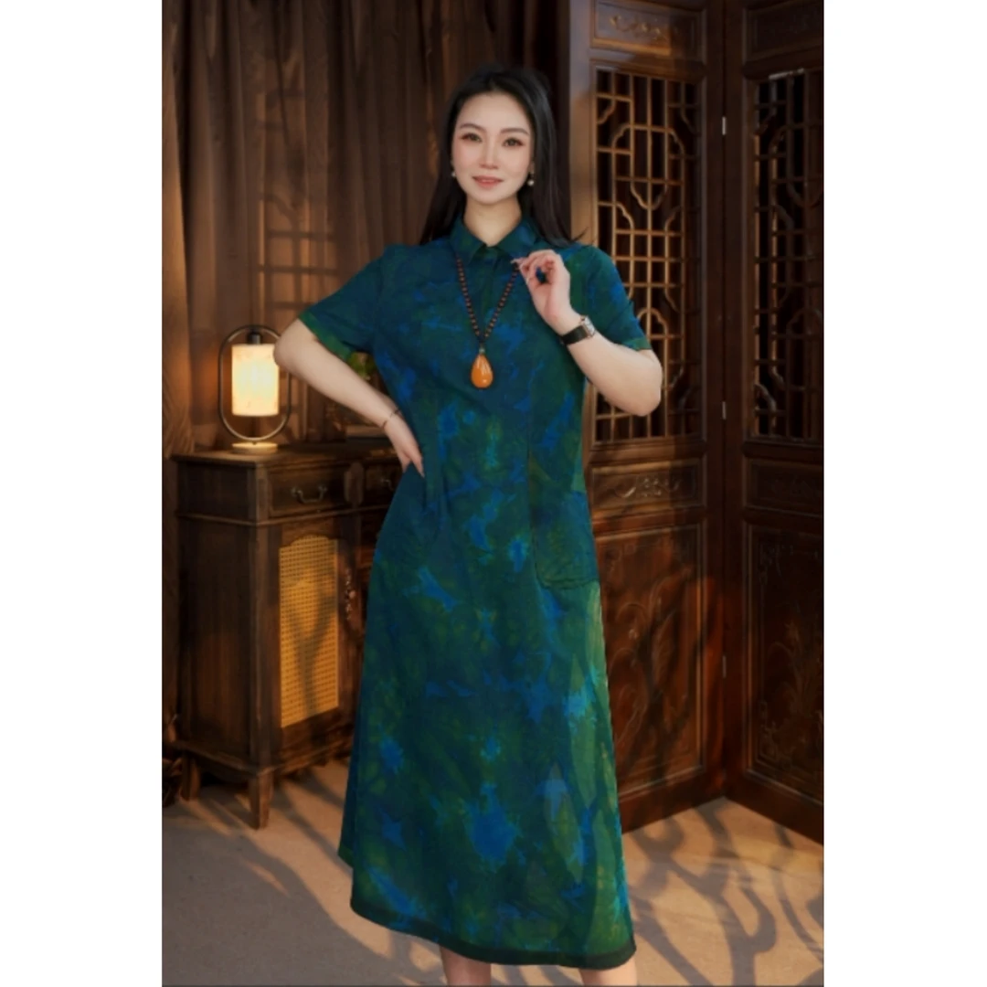 夏季复古中国风显瘦气质双面双穿中长款连衣裙25225