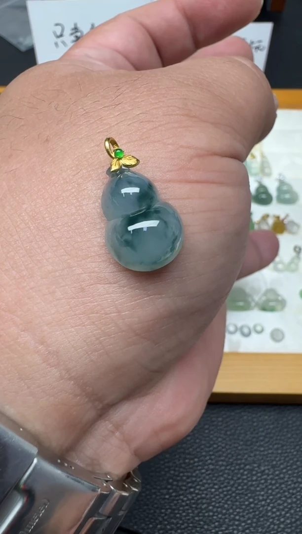 颈饰18K金镶嵌翡翠（23号）纯天然A货缅甸翡翠 锁骨吊坠