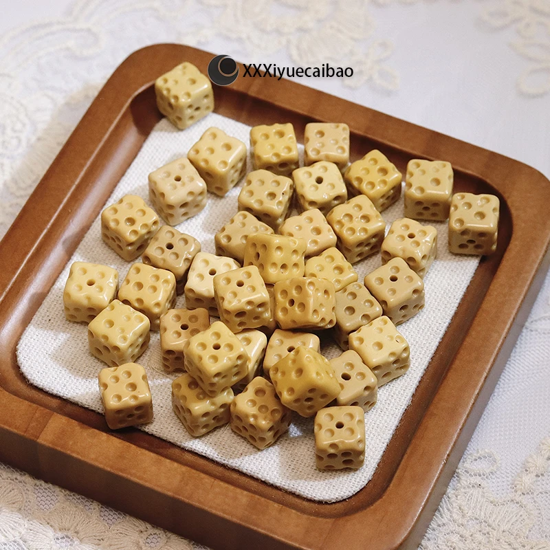 天然金膏玉玛瑙奶酪雕刻件穿孔手串配件DIY方糖筛子正方吊坠挂件