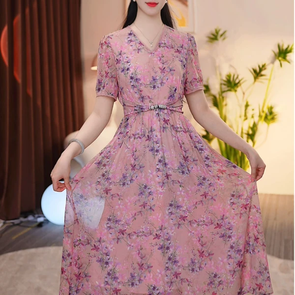 洋气女装裙子气质修身显瘦时尚印花连衣裙25L378