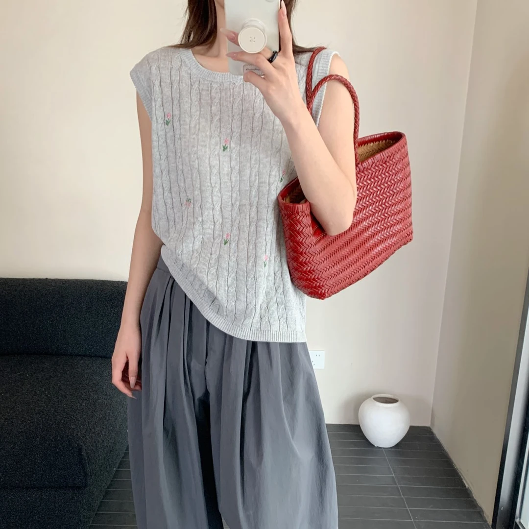 【素简.680179】夏季新款天爽亚麻郁金香背心女装针织衫（5.15福利）