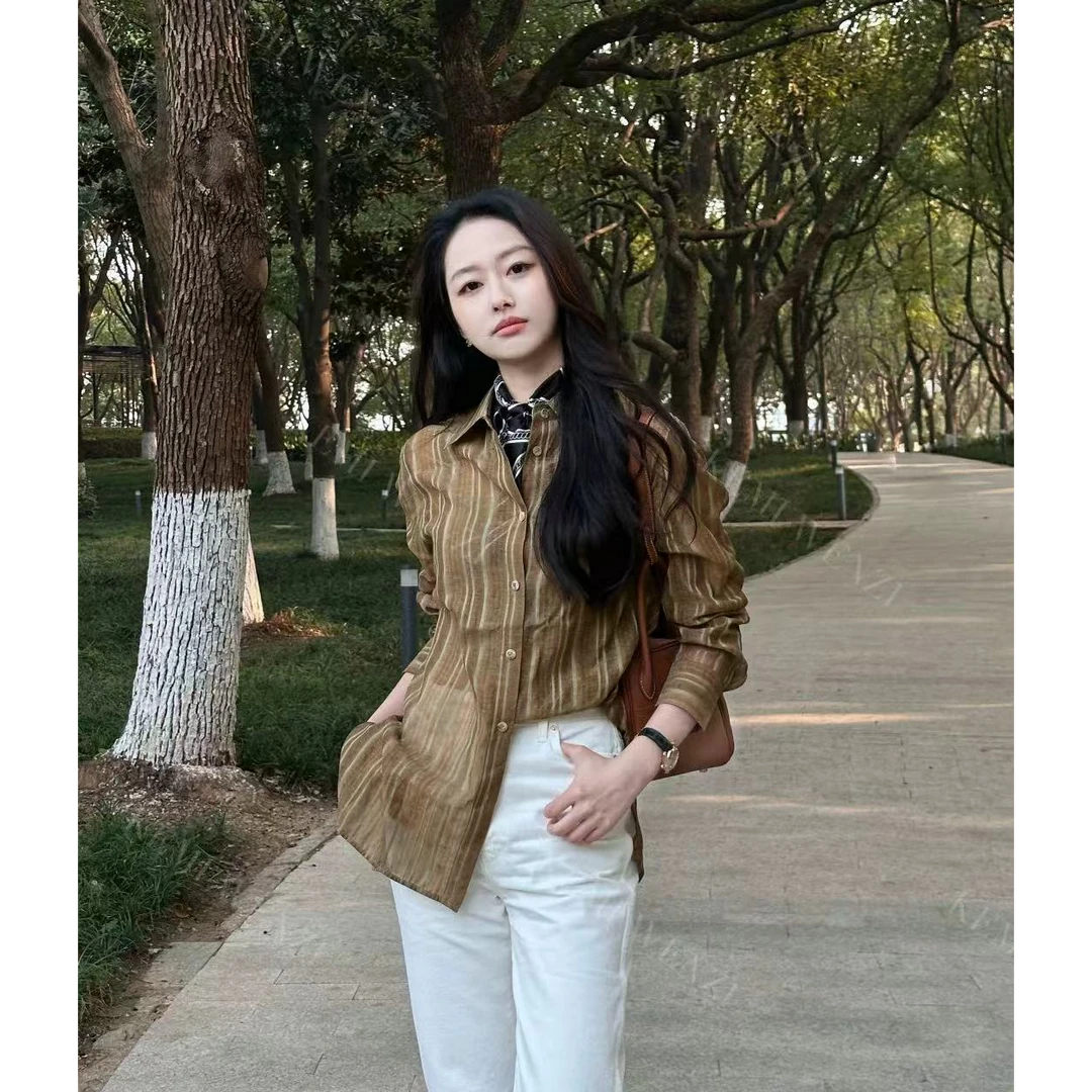 韩系条纹翻领衬衫