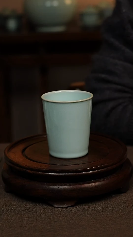 瓷片天青色全手工可乐杯200ml微瑕不带礼盒