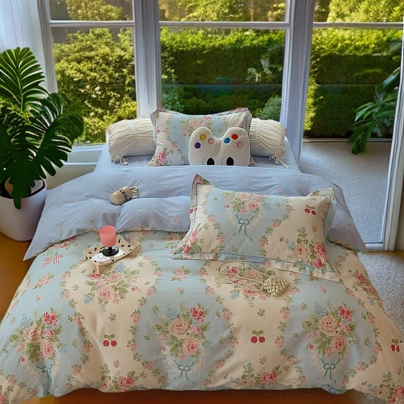 新款全棉小清新四件套纯棉韩版加厚可爱少女心床上用品被套四件套