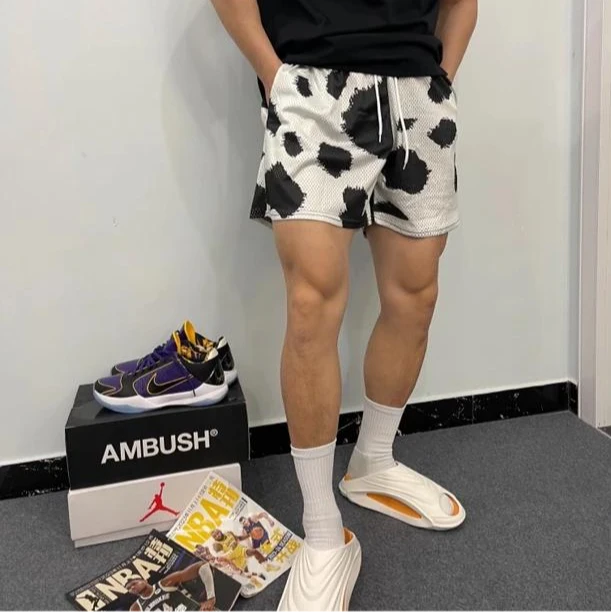 潮牌美式豹纹短裤男不过膝宽松休闲四分夏季运动速干无袖背心男