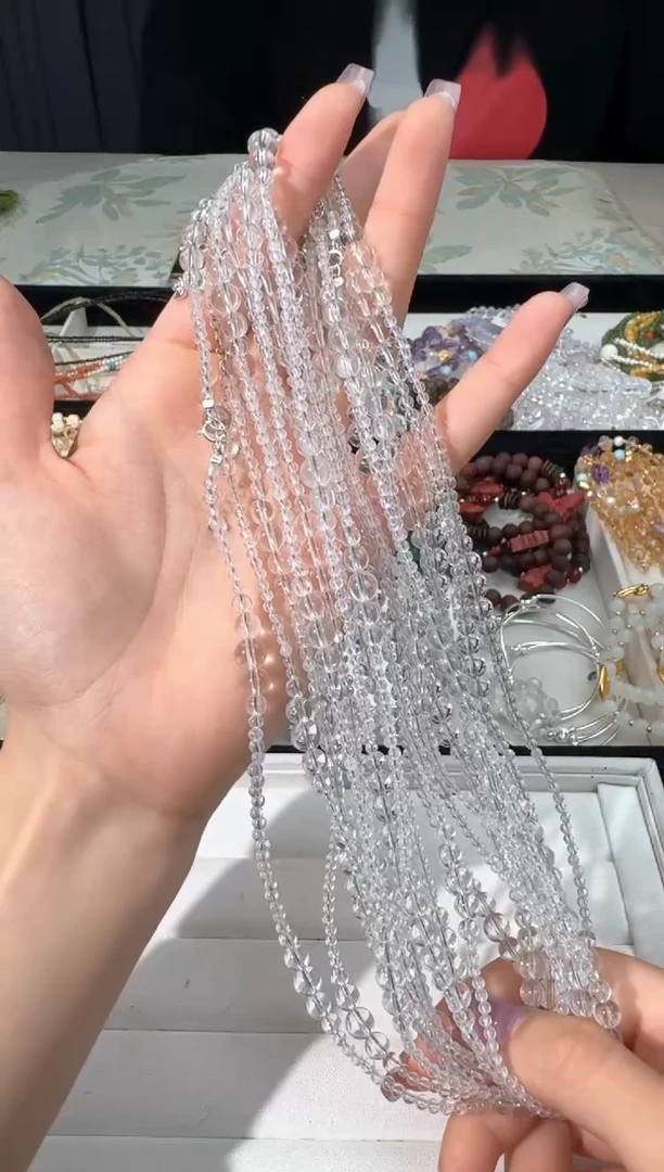水晶手链银S925镶嵌O006白水大小珠项链