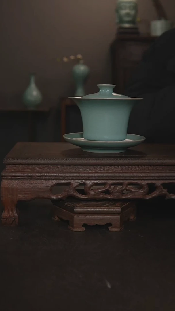 摆件瓷仿古釉手工三彩盖碗