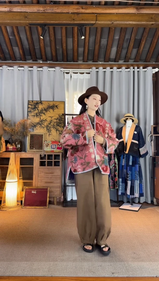 ༓****·设计师彩色羊毛绣褴褛中长外套