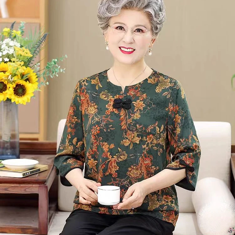 9442-夏季新款新中式妈妈装中袖气质套头衬衫+裤子套装A仓西楼梯