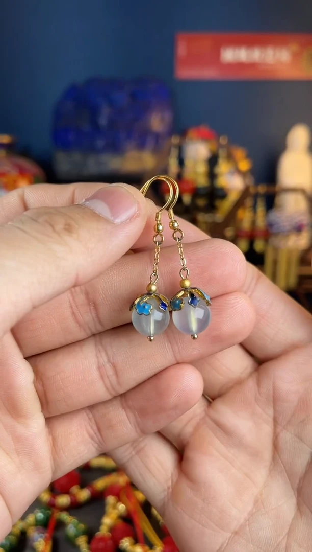 【闪购商品】海蓝宝石耳坠银S925镀金镶嵌海蓝宝耳钩