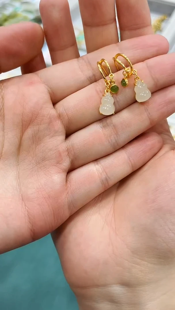 银S925镶嵌和田玉耳饰耳钉 06