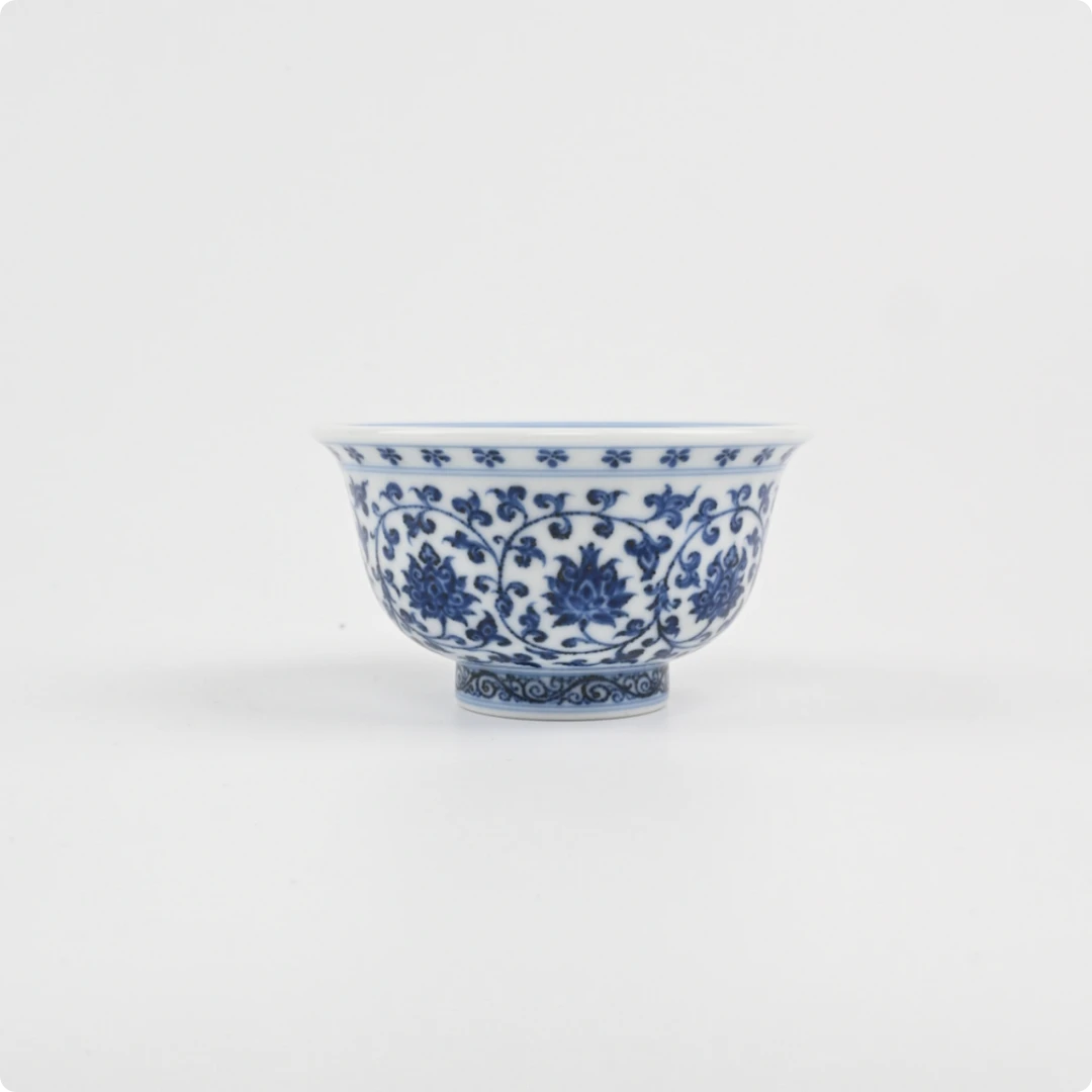 【景德镇名窑口】松风馆 青花缠枝莲大压手杯 窑口茶器全手工手绘