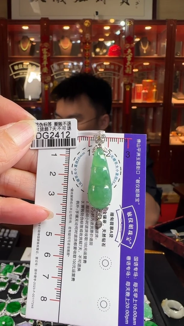 颈饰18K金镶嵌翡翠DG2412冰绿豆豆