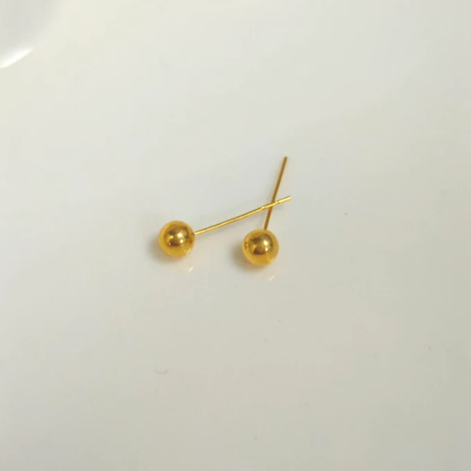 【媛媛】18K金甜美经典简约金珠耳钉配件（一对） 卡4mm