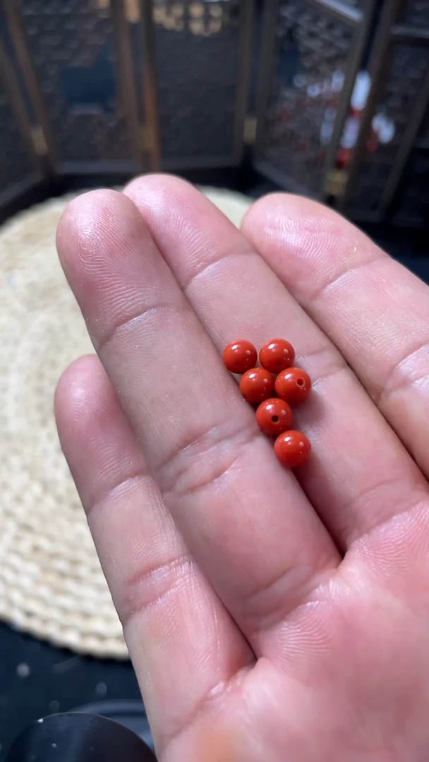 未镶嵌圆珠南红玛瑙圆珠6颗5mm