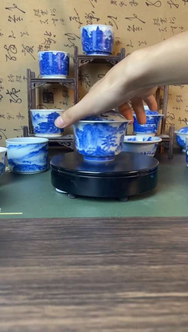 精工青花宋画山水盖碗