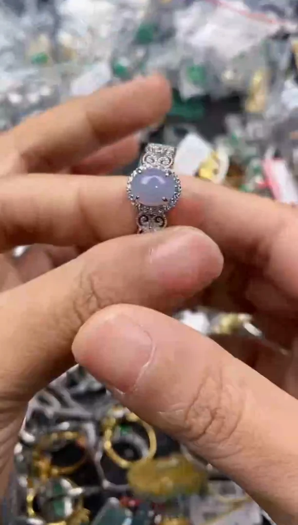 银S925镶嵌戒指翡翠222      1