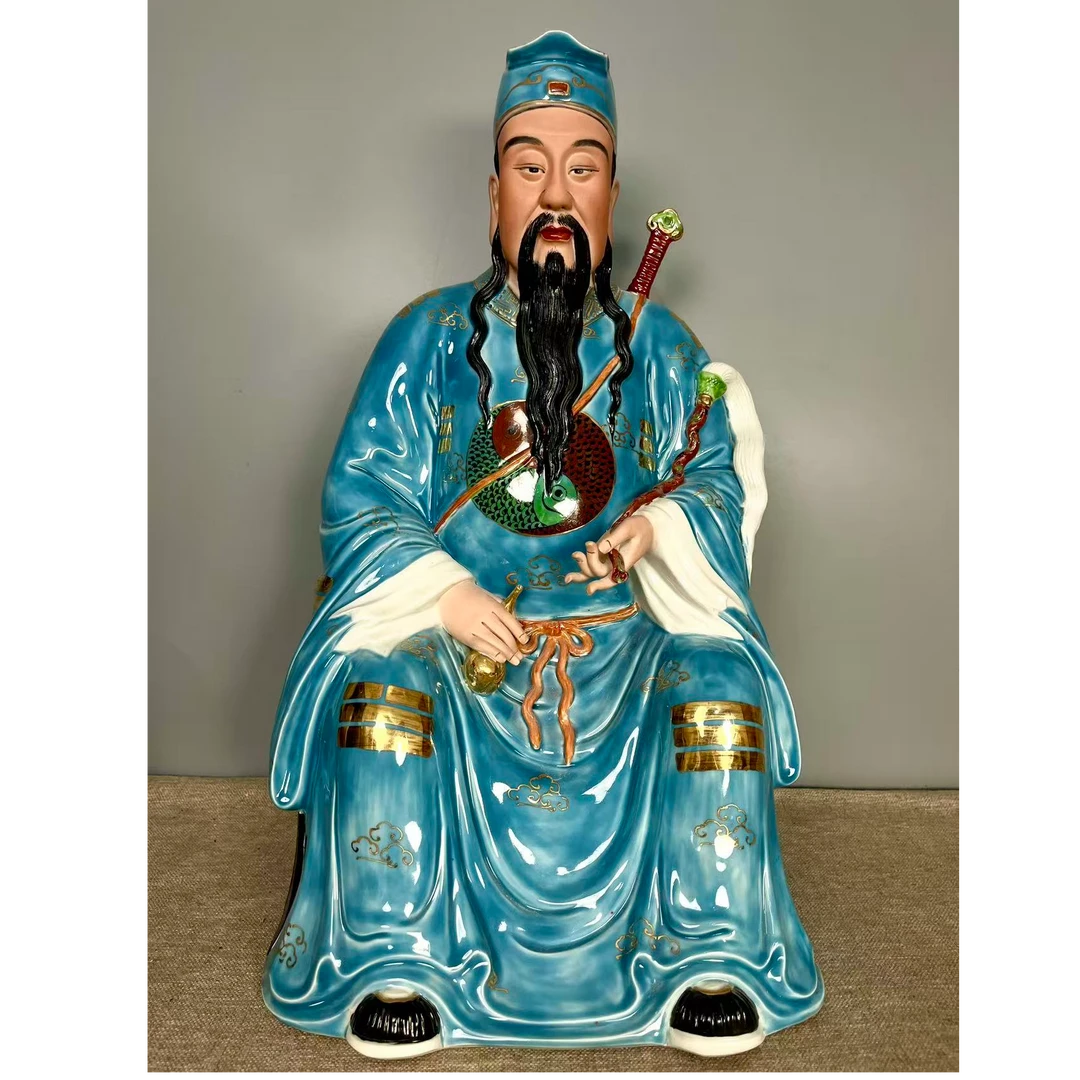 精品吕祖景德镇陶瓷手工雕刻坐像吕洞宾神像中式古典家用供奉摆件