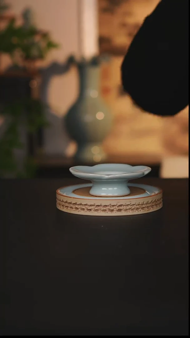 摆件瓷天熙汝瓷梅花杯盏微瑕104