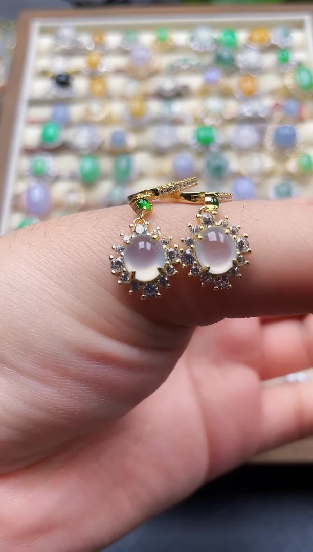 银S925镶嵌翡翠耳饰124