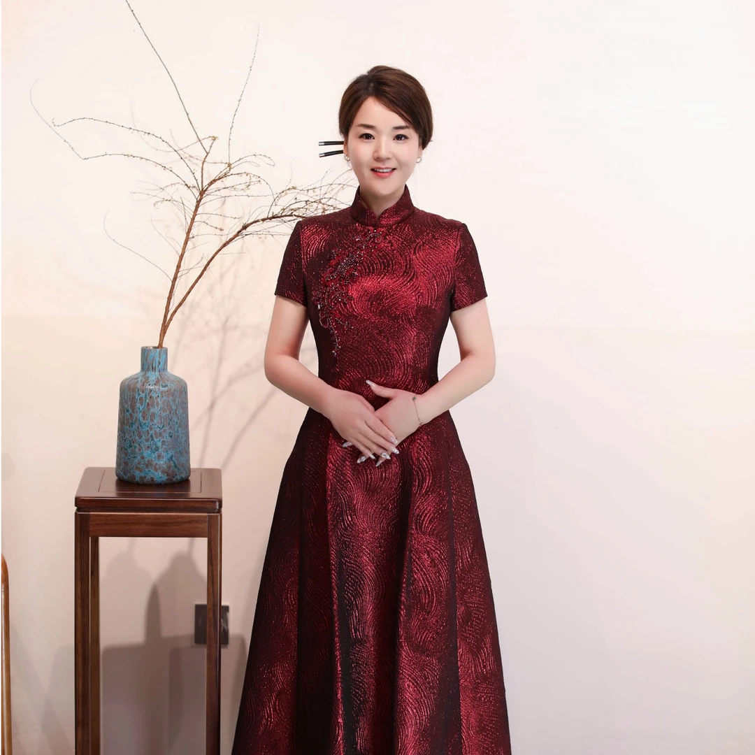 帛妃娜 高端私人订制礼服妈妈装显瘦气质婚宴修身国风中长款中式
