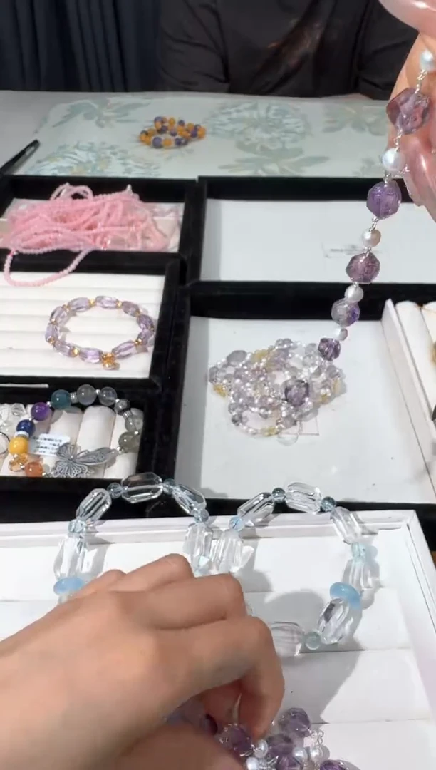 水晶手链银S925镶嵌A047紫超七随形链条款发货多样性发其一