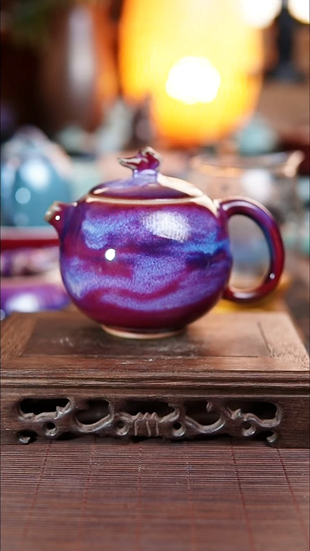 山河釉 祥云钮 钧瓷茶壶