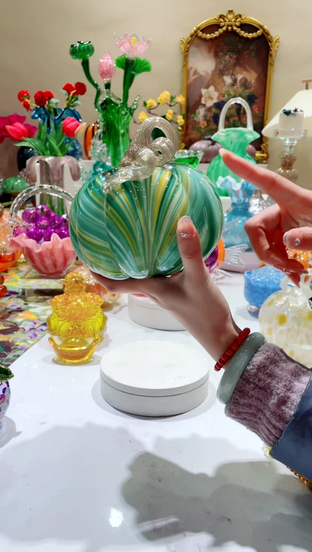 【闪购商品】琉璃手工艺品n229绿南瓜  微瑕