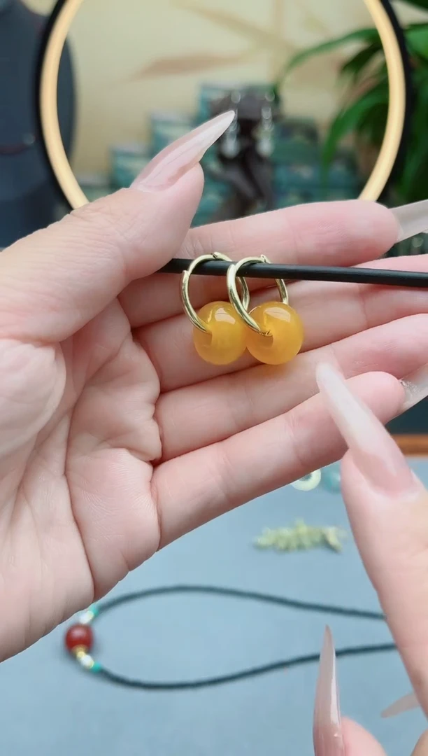 玛瑙/玉髓耳饰银S925镶嵌00黄色耳扣