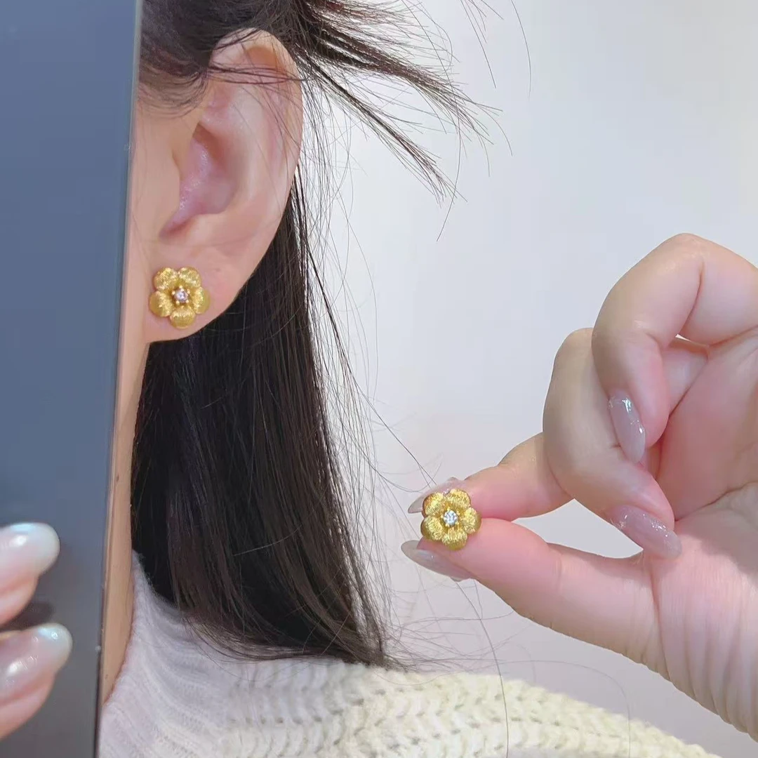 铜合金耳饰 金色时尚拉丝小香风气质简约精致百搭花朵耳钉658