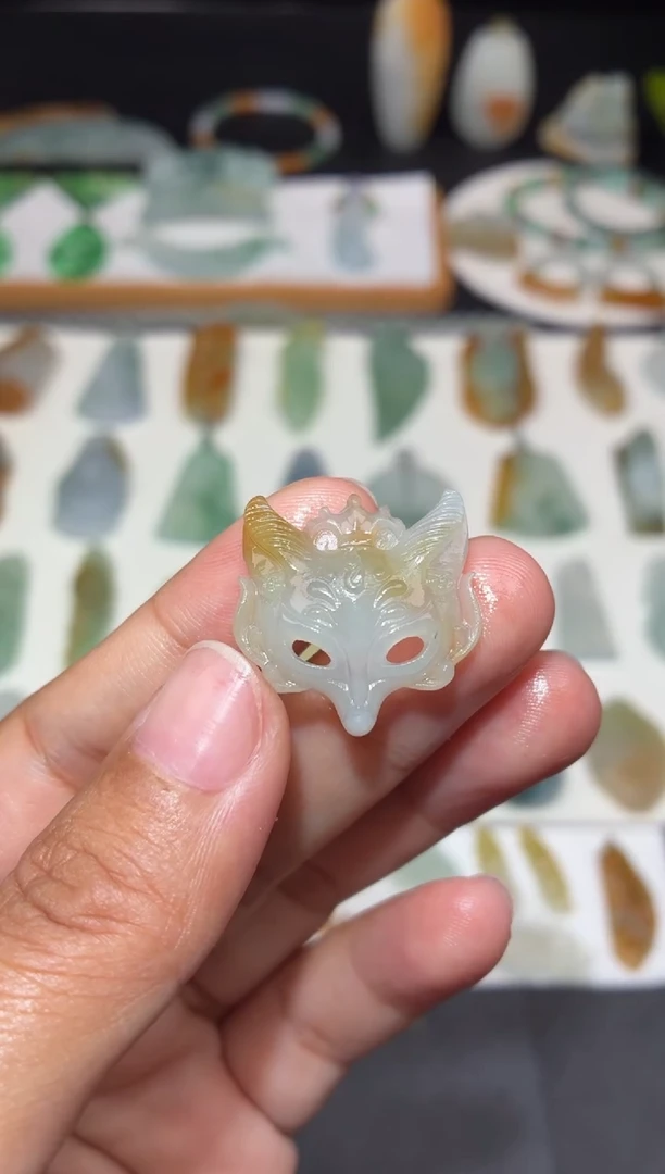 未镶嵌定制翡翠狐狸面具