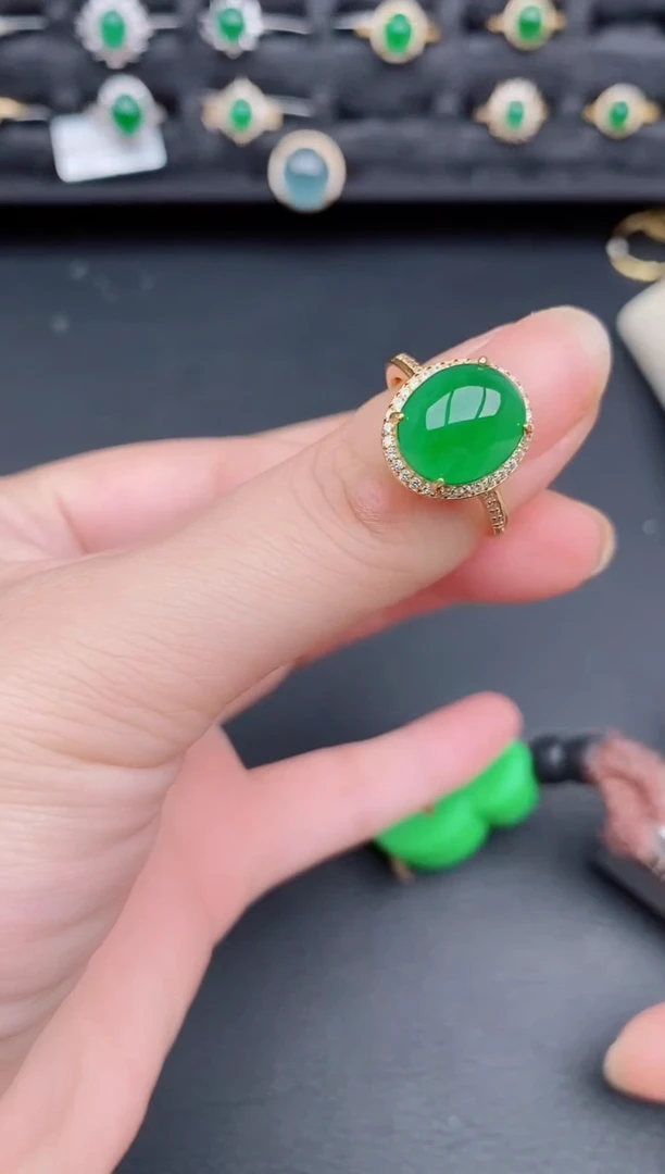 银S925镶嵌戒指翡翠天然a货翡翠212