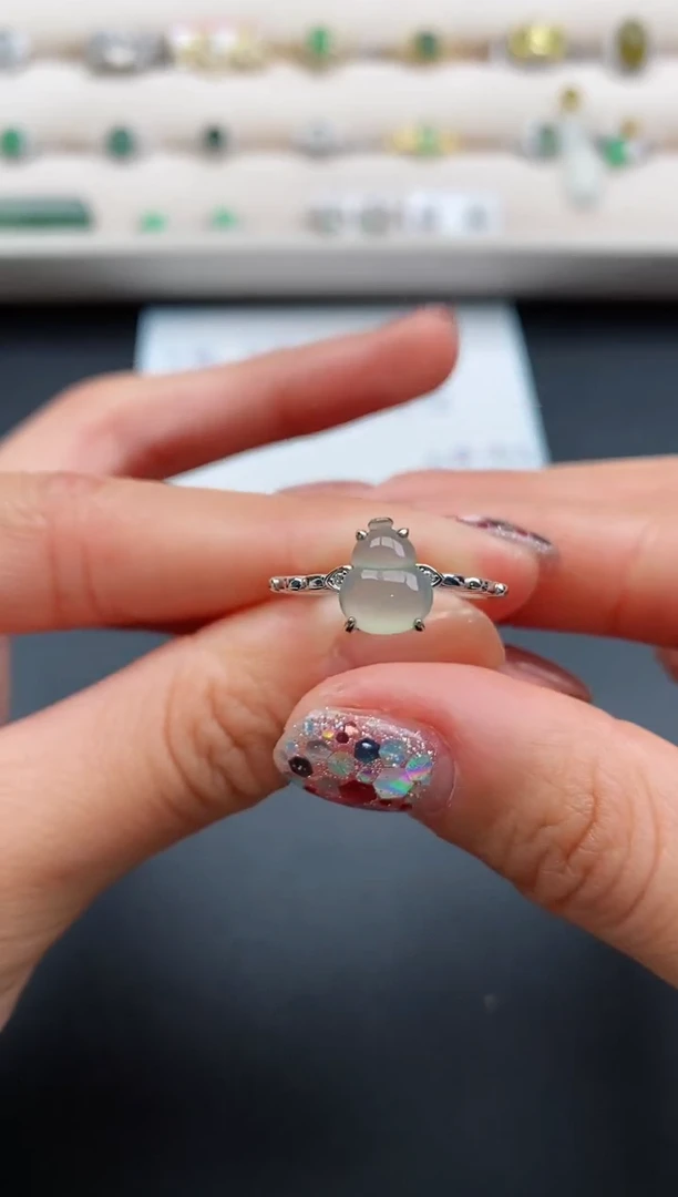 银S925镶嵌戒指翡翠缅甸天然A货翡翠111  9-3