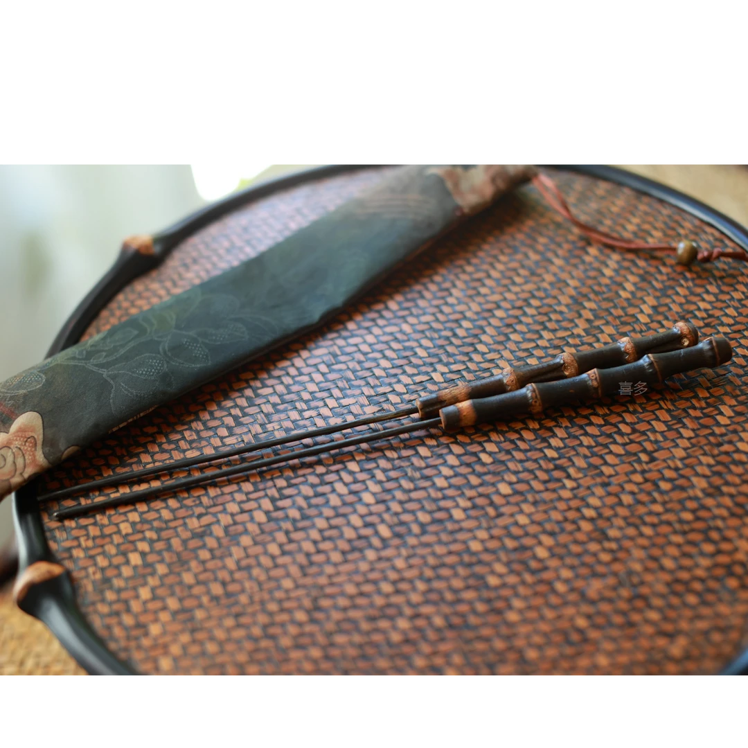 铜火钳紫竹根炭筷手工炭夹配泥炉拾物火筷子户外烧烤烧火钳