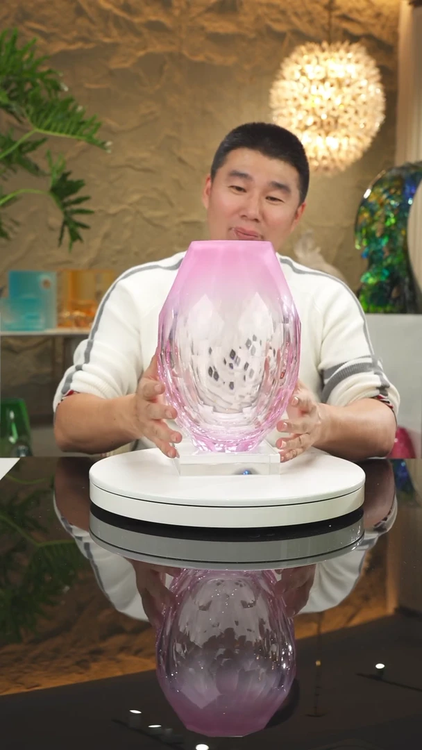 【闪购商品】摆件粉色渐变切面花瓶