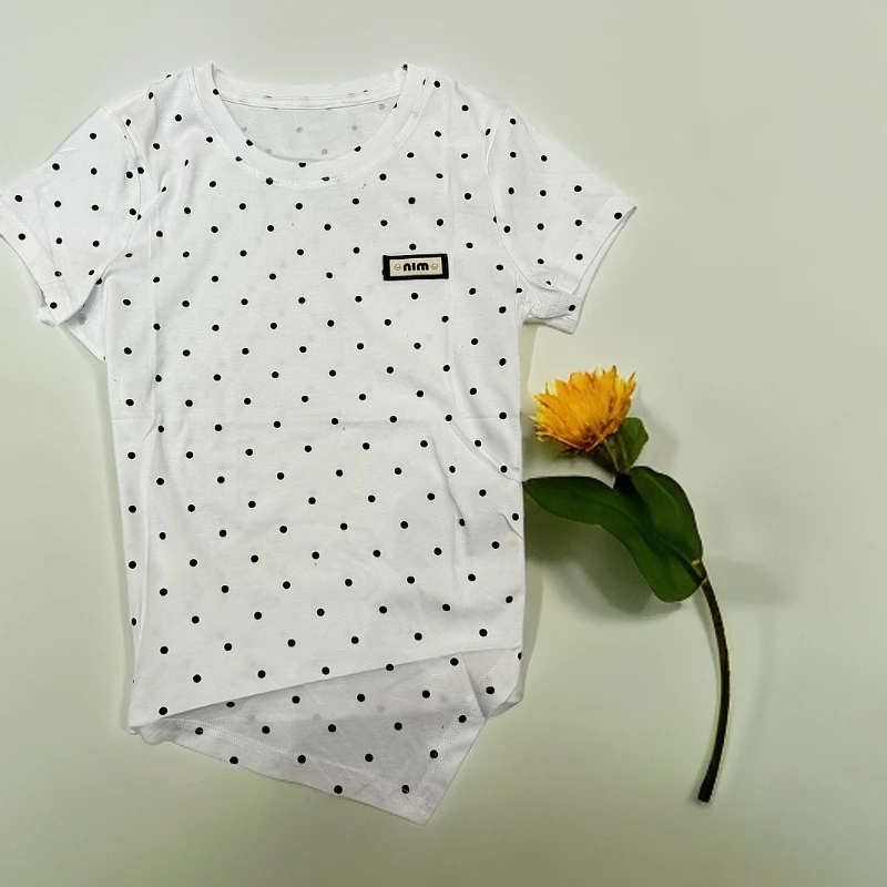 时尚印花纯棉短袖T恤女夏季新款韩版宽松设计感波点小众圆领上衣